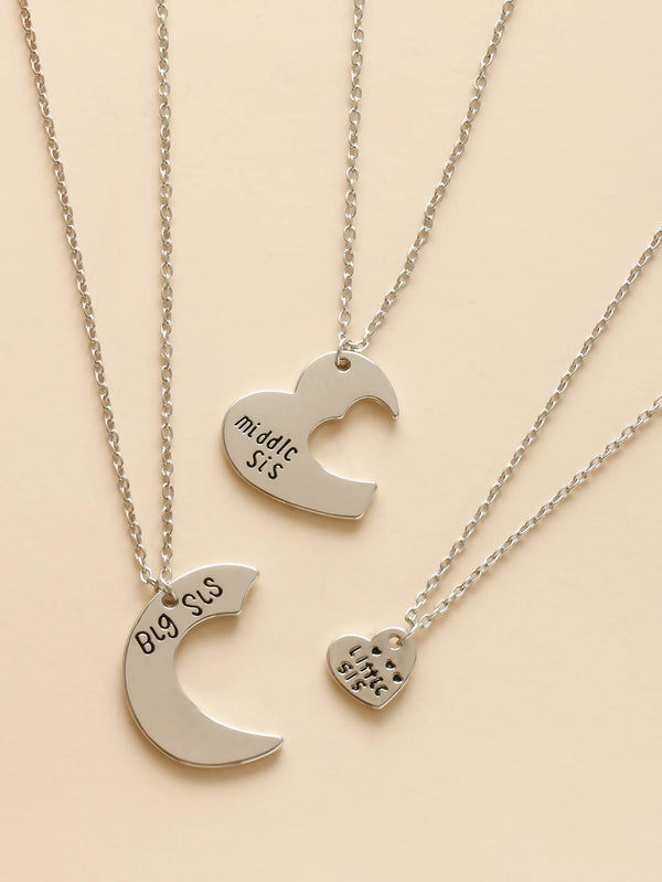 3pcs Girls Letter Decor Heart Charm Necklace - FD