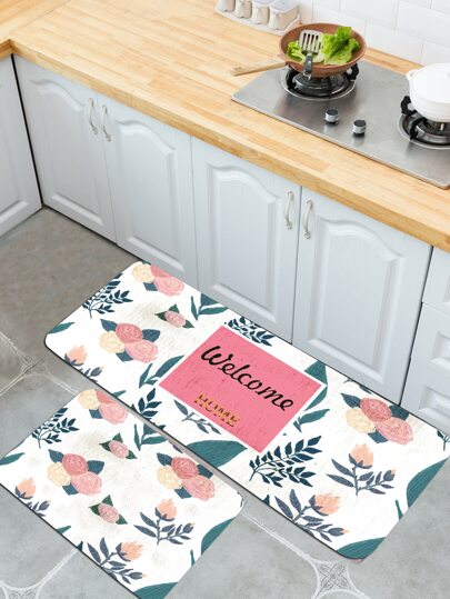 1pc Flower and Letter Graphic Kitchen Rug - FDs