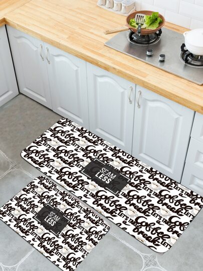 1pc Coffee Print Kitchen Rug- FDs