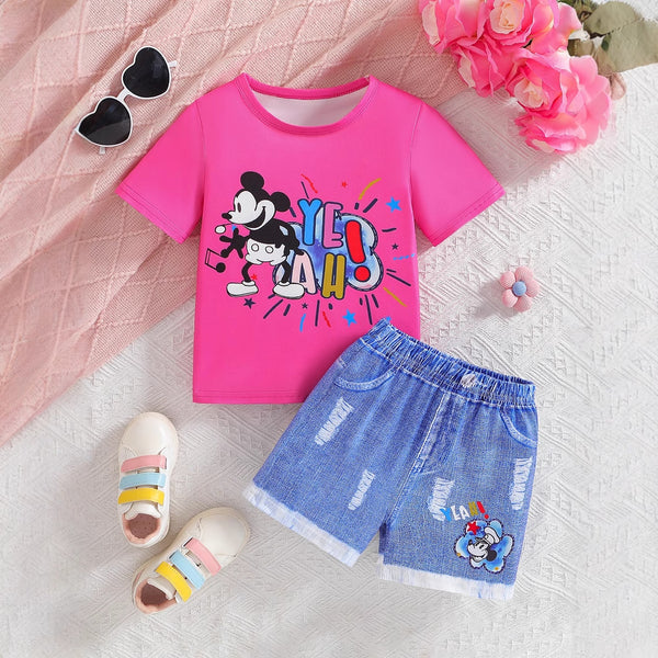 Children's cartoon pattern summer 25 short-sleeved set summer dress new baby foreign style outer wear trendy two-piece set
