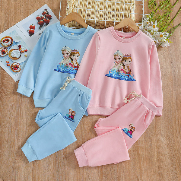 2025 New Spring and Autumn Cotton Suit Baby Elsa Sweater Sports Pants Two-piece Set
