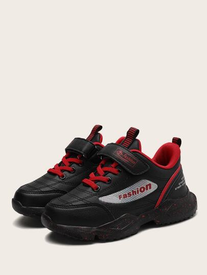 Kids Letter Graphic Hook-and-loop Fastener Strap Running Shoes- FDs