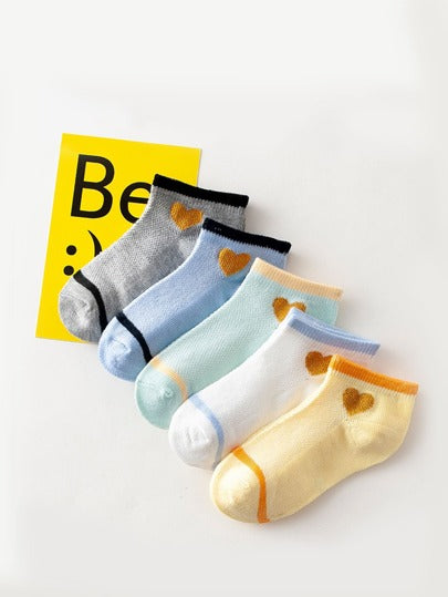 5pairs Heart Print Ankle Socks- FDs